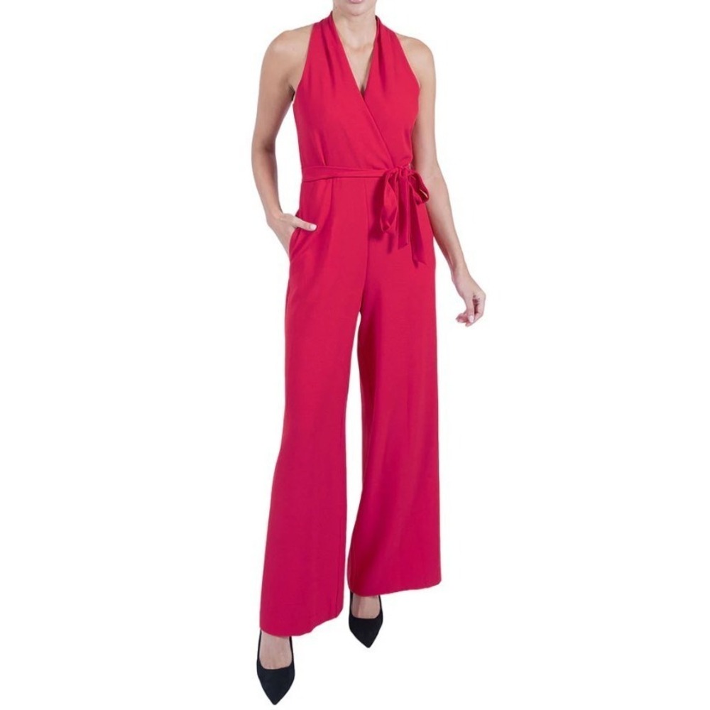 Julia Jordan Women's hot Pink Jumpsuit size 2 barbiecore v-neck romantic elegant